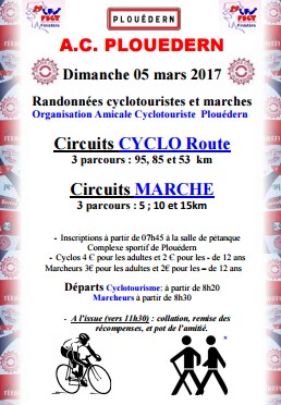 Ploudern (29) : rando Cyclos , c'est le 05 mars 2017