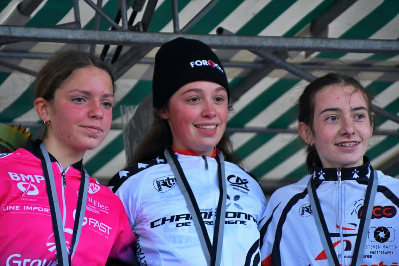 Bretagne CX Cadettes: Jouault devant Desprez et De Guerdavid