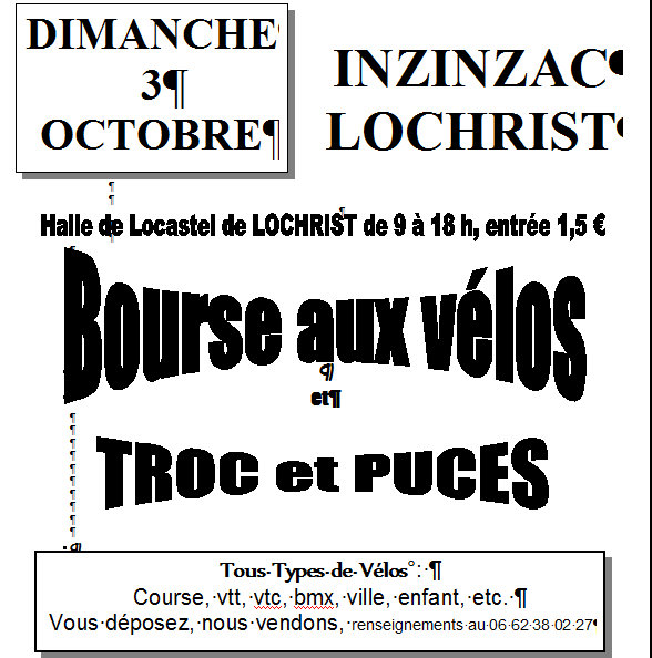 Bourse aux vlos dimanche  Lochrist Inzinzac 