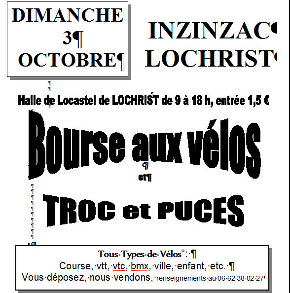 Bourse aux vlos dimanche  Lochrist Inzinzac 