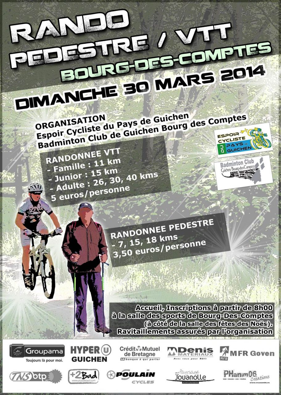  Bourg des Comptes: Rando VTT et Pdestre le 30 mars 