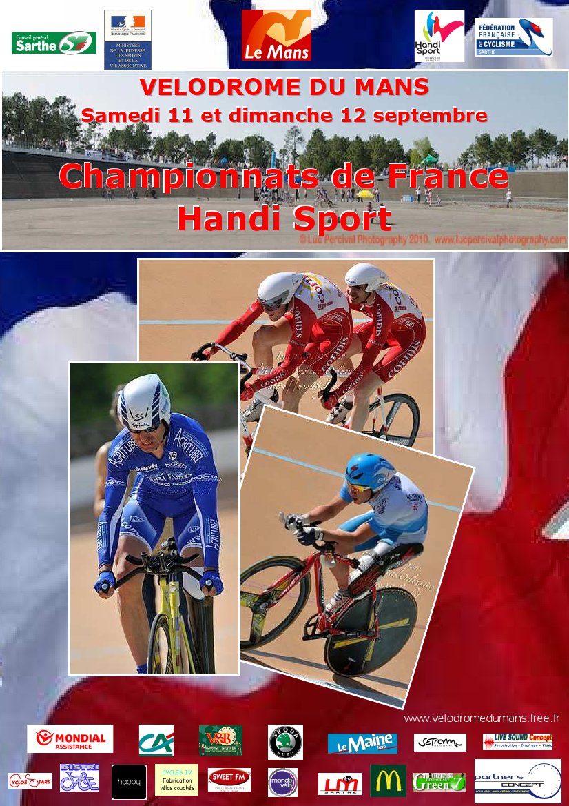 Championnats de France Handi Sport de cyclisme sur piste au Mans le 11 et 12 septembre  