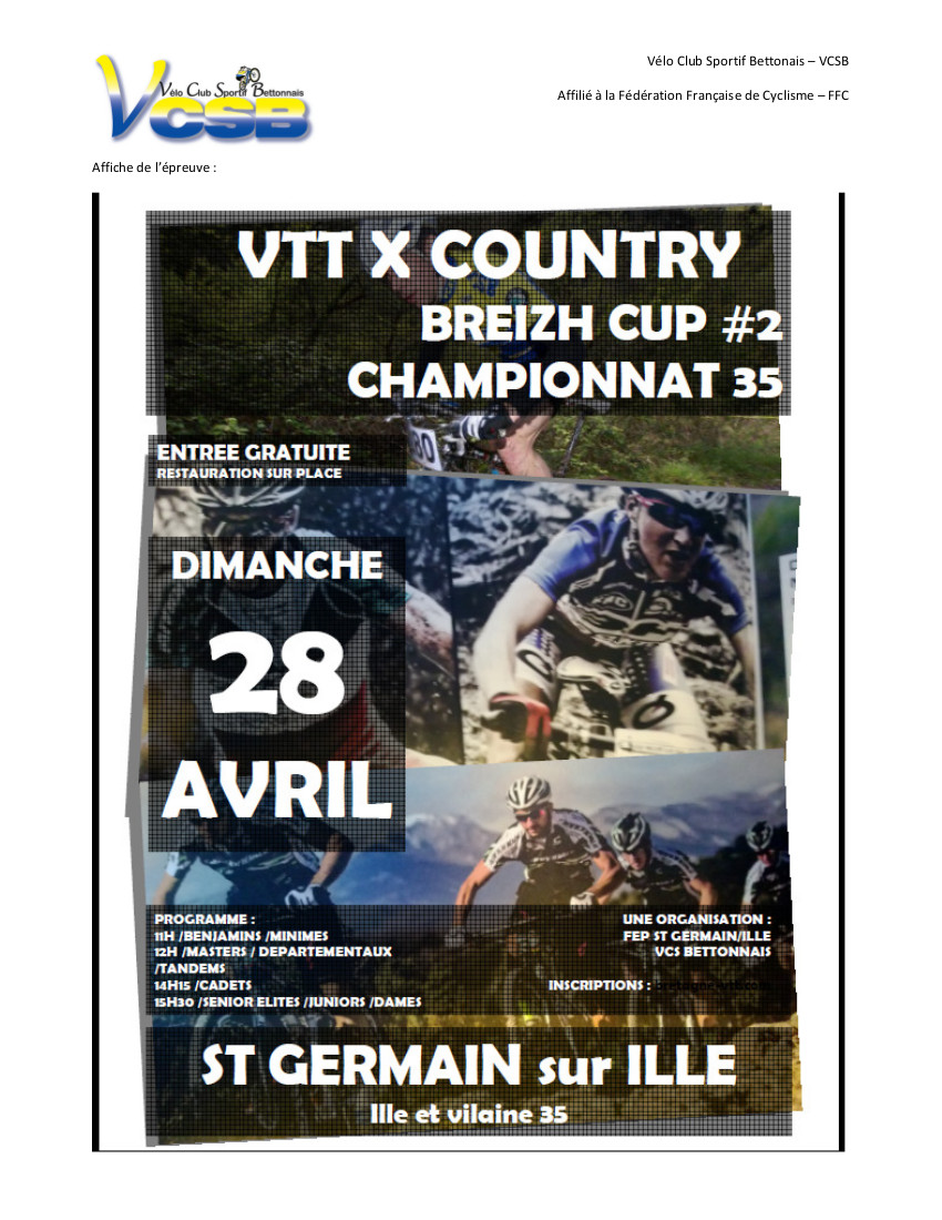 Coupe de Bretagne VTT X-Country # 2  Saint-Germain-sur-Ille (35) dimanche 