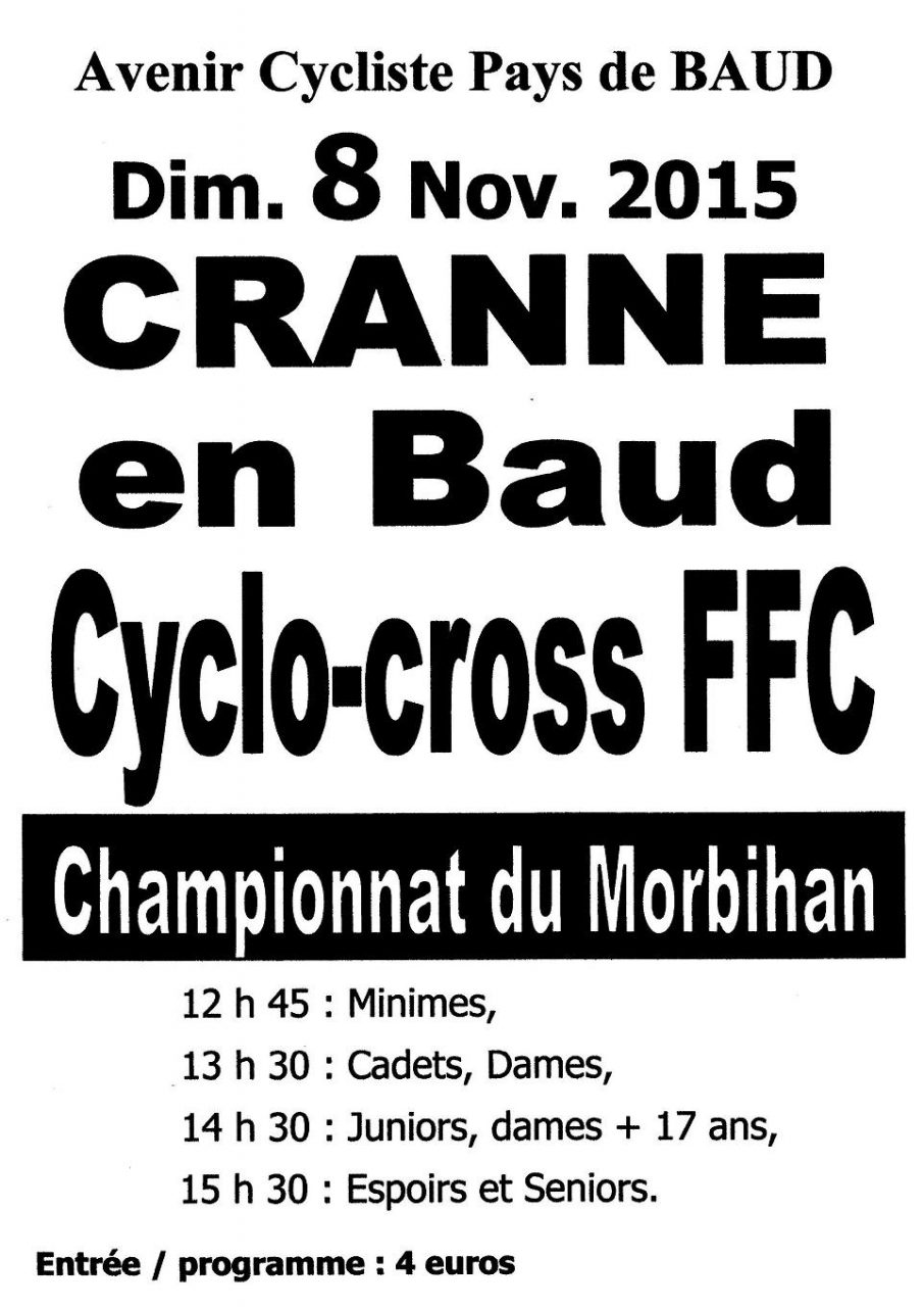 Baud : Championnat 56 de Cyclo-cross, le 8 Novembre.