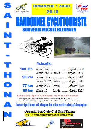 Rando Cyclo  Saint Thonan (29): ce dimanche 1 avril 